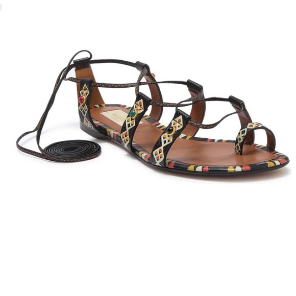 ❣️VALENTINO❣️Stone Embellished Lace Up Ankle Wrap Sandals Size 7 / Size EU 37 - Picture 7 of 13